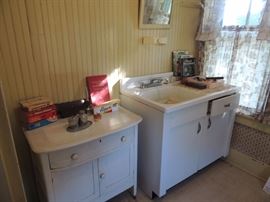 wash stand and enamel and metal sink/cabinet
