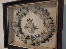 Victorian wedding feather wreath framed