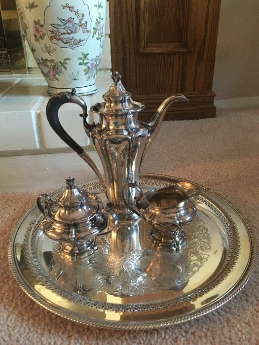 Antique Silver and silver plate art nouveay coffee serving set