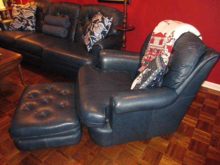leather chair and ottoman - Navy blue