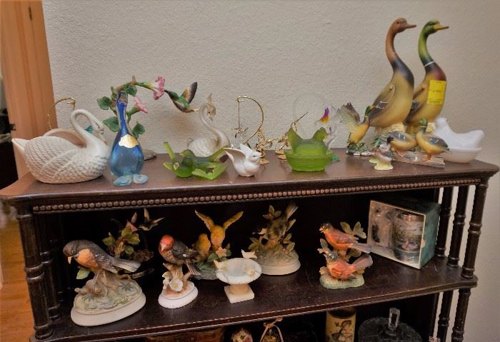 Glass and pottery birds