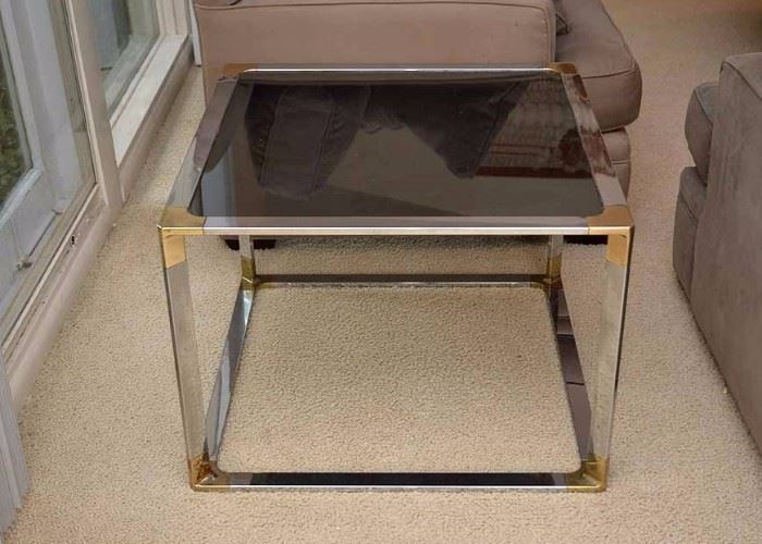 Mod Chrome / Brass End Table with Smoky Glass