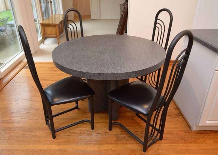 Modern Gray Kitchen Table with 4 Black Metal Chairs
