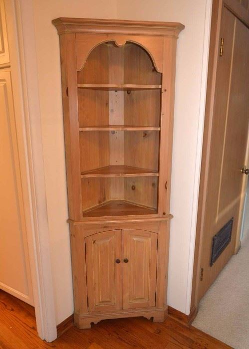 Pickled Wood Corner Cabinet / Hutch