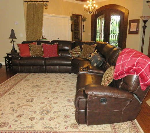 Large Brown Leather Sectional Sofa with Duel Recliners