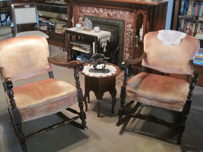 pair of rocking chairs & small stands