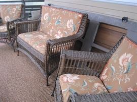 wicker setee, chair & rocker