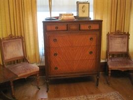 tall chest & two Victorian chairs