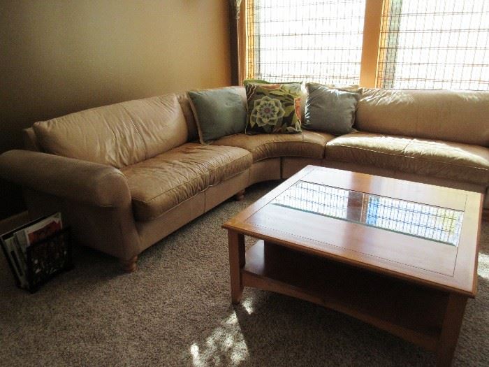 leather sectional / sq coffee table
