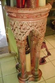 haeger ? giant pedestal---has a big chip on the back base by the floor and some peeling of pottery on back of back pillars