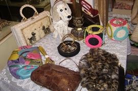 1960's cool retro purses---wicker "dog" purse too