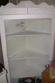 corner shelf with glass door---oak piece painted white