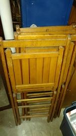 4 vintage wood slatted folding chairs