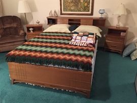 King Size Mid century modern Bookcase Bed with matching end tables