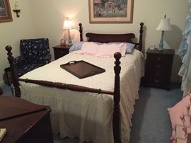 Kindel Antique Furniture.   Full Size Bed.  End Tables