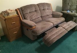 Easy Double Recliner.  Each Side has its on quick recline.  Oak File Cabinet