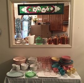Fiesta Ware, Copper canister, depression glass, Italian Dishes sets.
