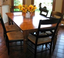 nice wood farm table and 6 chairs