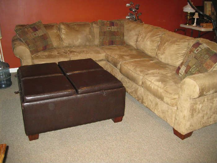 micro suede pit sofa and large storage ottoman