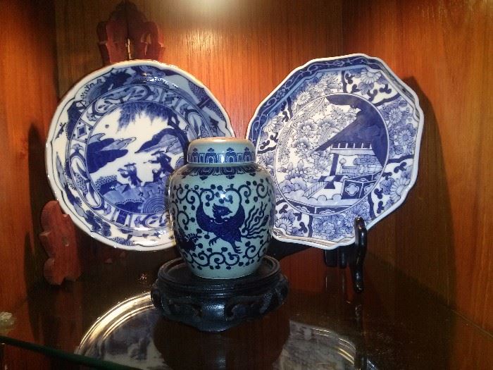 Fine China Collector Plates and Blue Phoenix Small Urn