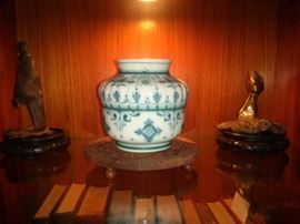 Delf Pottery Vase and Small Bronze Sculptures