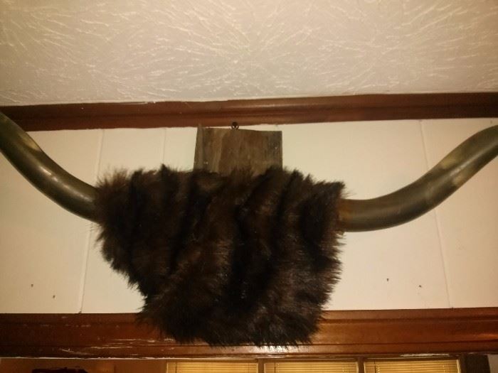 Vintage Bull Horns Covered in Mink