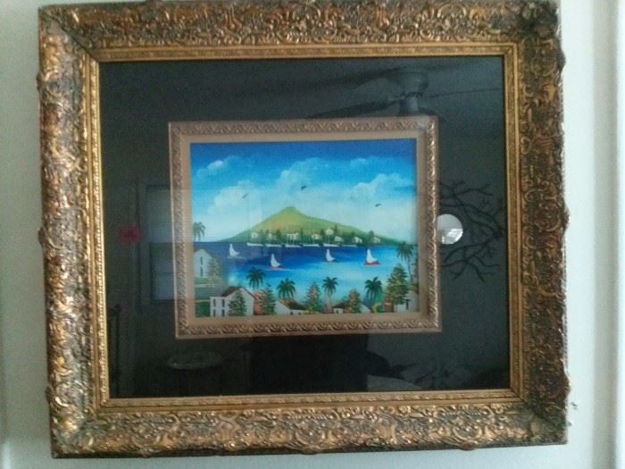 Tropical Island Oil Painting in Frame
