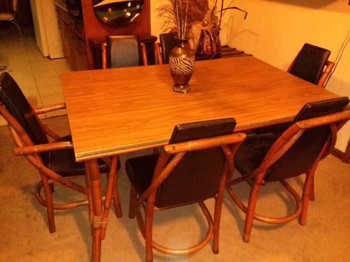 Vintage Pecan Top and Bamboo Dining Table with 6 Chairs $625( 50% off)
