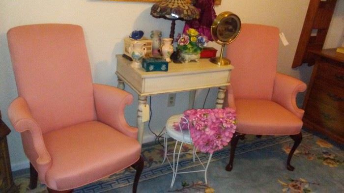 Pair of Pink Chairs and Piano Table