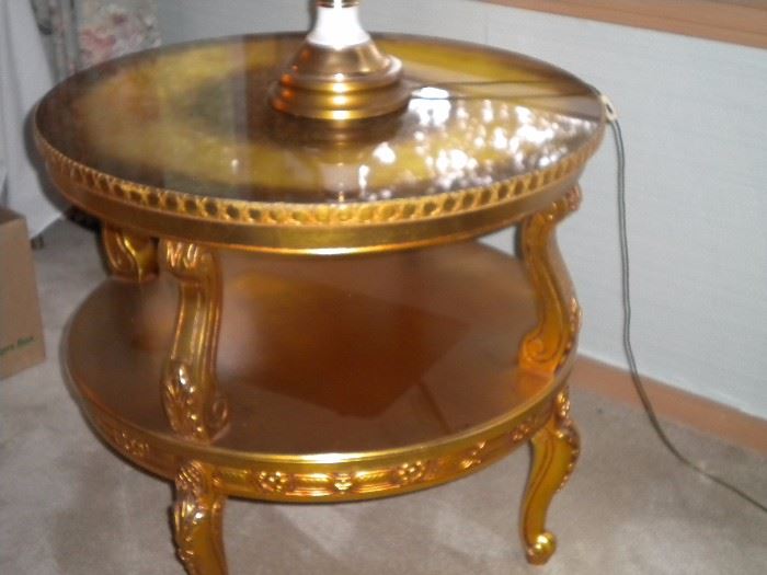 Gold accent glass top end table