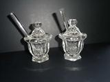 Baccarat jam/condiment jars w/ spoons - signed