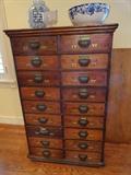 18-drawer oak cabinet with original hardware