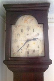Face of Primitive "Grandfather Clock" 8 " tall -once stood in 1st National Bank of Conyers, Will Cowan, Bank President