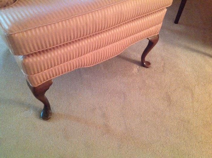 Legs of Satan Striped Upholstered Peach Color Queen Anne Chairs