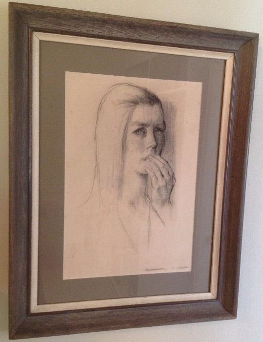 Constantin Chatov Charcoal of Girl, "Apprehension" -Constantin Chatov was a native Georgian (of Russia). After fleeing from Russia in 1922 with his brother and fellow artist Roman, he made his home in Atlanta, GA.... 28.5" x 22" $4800