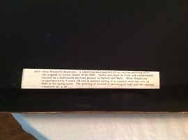 Back of picture - Hand painted oil on canvas by artist Lewis Vaslet (1742-1808) 5 yr old Miss Heathcote sitting in a meadow in the city of Bath in the background. Framed in period gold leaf and canvas measures 24" x 30" $5000