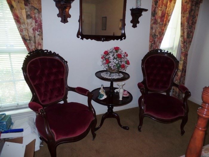 Victorian Parlor Chairs and Pie-crust Table