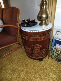 Vintage Greek Barrel Table with Storage