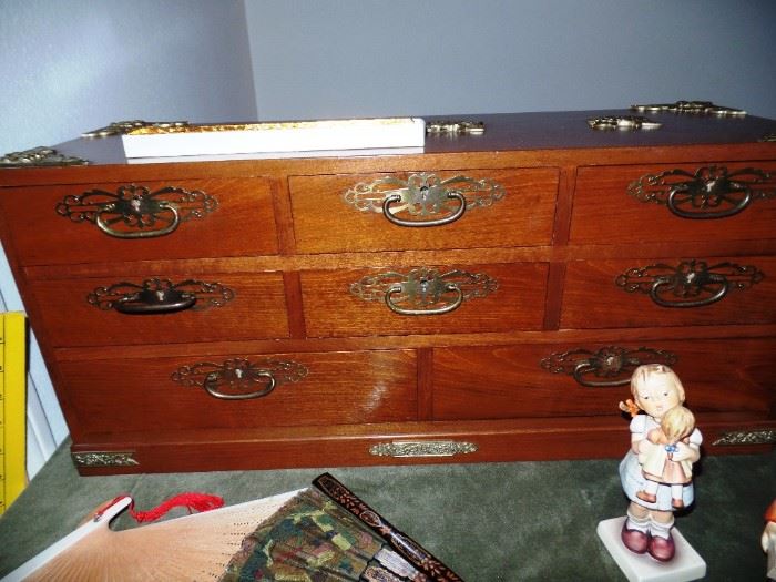 Large Asian jewelry box with locks and keys