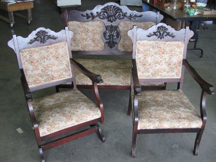 Victorian Settee, Chair and Rocker Set