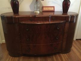 Shrager Art Deco furniture, made in England--Armoire, dresser, night stand. Dresser has damage on left side. 