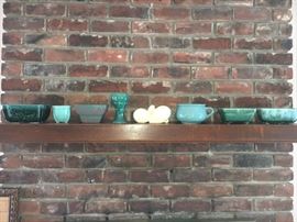 Collection of USA pottery planters and vases.