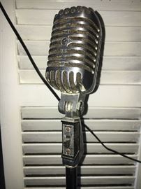 Vintage ribbon microphone on stand.