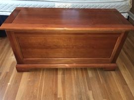 Contemporary pine bedroom furniture--armoire (entertainment or clothing), chest of drawers, cedar chest and night stand.