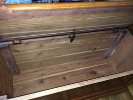 Contemporary pine bedroom furniture--armoire (entertainment or clothing), chest of drawers, cedar chest and night stand.