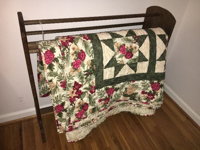 Quilt rack; hand-pieced and machine-quilted quilt.