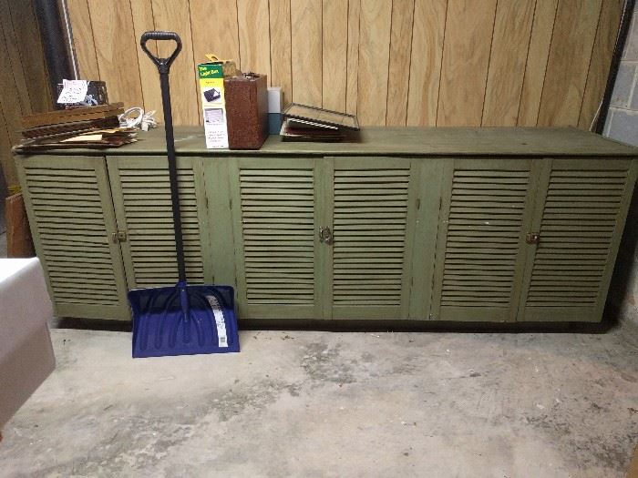 This is kinda cool. A long-low-lovely louvered storage chest that's so vintage-y/old, the color is cool again.  My Aunt Margaret disfigured every piece of mahogany furniture in her house and any of her friends' houses in the early to mid-70's, so this brings a tinge of familiar nostalgia to mind, mine at least.                                                                                I haven't found any decoupaged items - yet.