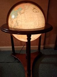 Wonderful, vintage 1970's 16" diameter "Heirloom" illuminated globe on stand, by Replogle.