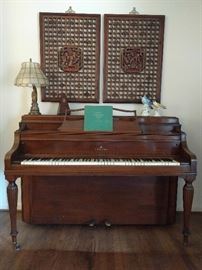 Hand carved Asian panels above a well-preserved Steinway upright piano. This piano is a pristine 1941 Steinway Model F Hepplewhite Console Walnut piano.  This exact piano recently sold on eBay for $5K:                                                           http://www.ebay.com/itm/1965-Steinway-Model-F-Hepplewhite-Console-Walnut-piano-/302030090046?hash=item4652656f3e%3Ag%3A33AAAOSwAvJW9TQs&nma=true&si=suiAISPLTRD%252B8xzGZV3Zx2M68yE%253D&orig_cvip=true&rt=nc&_trksid=p2047675.l2557