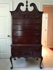 Matching mahogany highboy, by Kling Furniture Co., Mayville, NY.